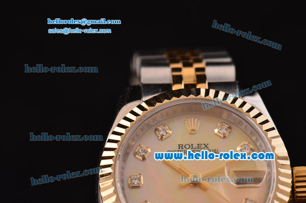 Rolex Datejust Lady 2813 Automatic Two Tone Case/Strap with Diamond Markers and Diamond Markers ETA Coating - Click Image to Close